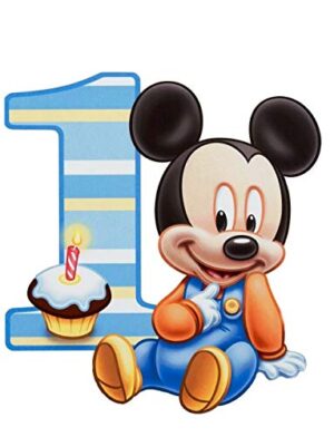 Cialda per torta Primo Compleanno Baby Topolino Decorazione alimentare personalizzabile Gluten free Topper Cake Design (Rettangolare)