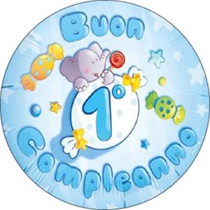 Cialda per torta Primo Compleanno Bambino Decorazione alimentare personalizzabile Gluten free Topper Cake Design (Formato rotondo)