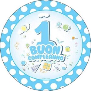 Cialda per torta Primo Compleanno Bambino Maschio Decorazione alimentare personalizzabile Gluten free Topper Cake Design (Formato rotondo)