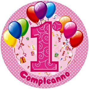 Cialda per torta Primo Compleanno Decorazione alimentare Senza Glutine Topper Cake (Rotonda) (Ostia, 18 cm)