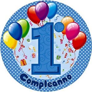 Cialda per torta Primo Compleanno Decorazione alimentare Senza Glutine Topper Cake (Rotonda) (Pasta di zucchero, 20 cm)