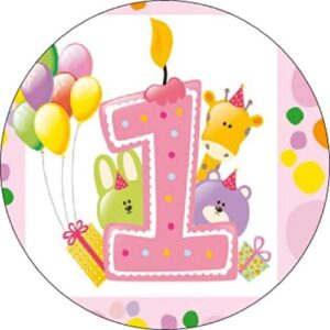 Cialda per torta Primo Compleanno Decorazione alimentare Senza Glutine Topper Cake ( rotondo) (Ostia, 18 cm)
