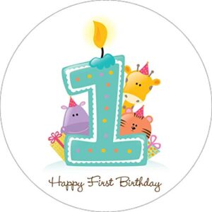 Cialda per torta Primo Compleanno Decorazione alimentare personalizzabile Gluten free Topper Cake Design (Formato rotondo)