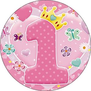 Cialda per torta Primo Compleanno Femmina Decorazione alimentare personalizzabile Gluten free Topper Cake Design (Formato rotondo)