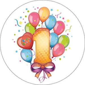 Cialda per torta Primo Compleanno Palloncini Decorazione alimentare personalizzabile Gluten free Topper Cake Design (Formato rotondo)