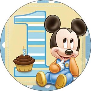 Cialda per torta Primo Compleanno Topolino Decorazione alimentare Senza Glutine Topper Cake ( rotondo) (Ostia, 16 cm)