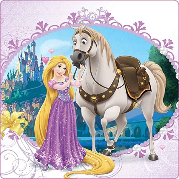 Cialda per torta Principessa RAPUNZEL decorazione alimentare senza glutine topper cake quadrato 1 (Ostia, 18 x 18 cm)