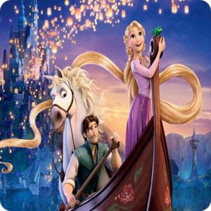 Cialda per torta Principessa RAPUNZEL decorazione alimentare senza glutine topper cake quadrato 3 (Pasta di zucchero, 16 x 16 cm)