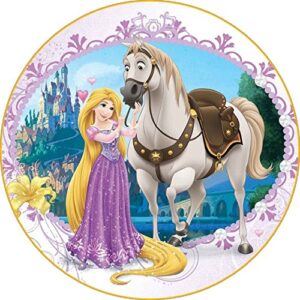 Cialda per torta Principessa RAPUNZEL decorazione alimentare senza glutine topper cake rotondo 1 (Pasta di zucchero, 18 cm)