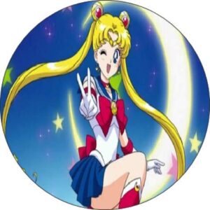Cialda per torta Sailor Moon Decorazione alimentare senza glutine topper cake quadrato rotondo 4 (Pasta di zucchero, 18 cm)