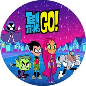 Cialda per torta TEEN TITANS GO decorazione alimentare senza glutine topper cake ( rotondo) img 1 (Pasta di zucchero, 18 cm)
