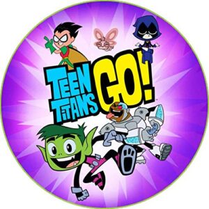 Cialda per torta TEEN TITANS GO decorazione alimentare senza glutine topper cake ( rotondo) img 2 (Ostia, 16 cm)
