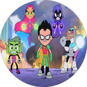 Cialda per torta TEEN TITANS GO decorazione alimentare senza glutine topper cake ( rotondo) img 3 (Pasta di zucchero, 16 cm)