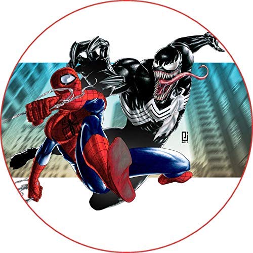 Cialda per torta VENOM Spiderman decorazione alimentare senza glutine personalizzazione grafica inclusa topper cake rotondo img 1 (Pasta di zucchero, 18 cm)
