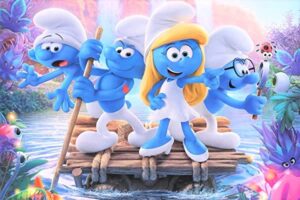 Cialda per torta i Puffi decorazione alimentare senza glutine topper cake rettangolare 4 (Pasta di zucchero, 25 x 20 cm)