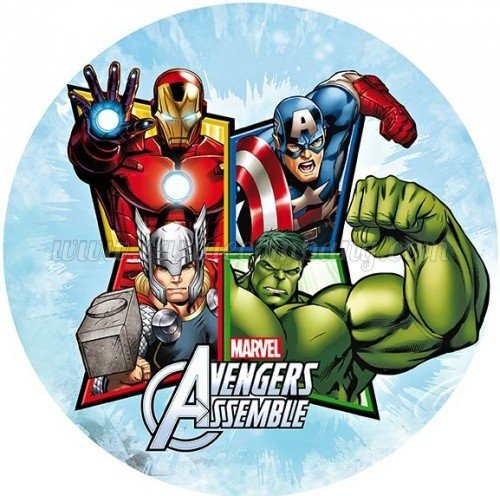 Cialda per torta tema AVENGERS stampa alimentare personalizzabile Gluten Free rotonda img 2