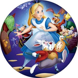 Cialda per torta tema Alice Nel Paese dell Meraviglie stampa alimentare personalizzabile Gluten Free rotonda img 1