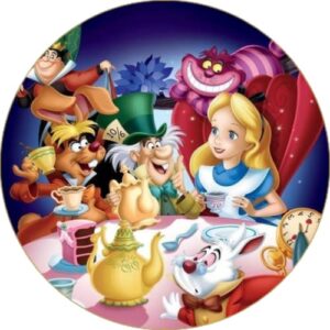 Cialda per torta tema Alice Nel Paese dell Meraviglie stampa alimentare personalizzabile Gluten Free rotonda img 2