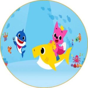 Cialda per torta tema BABY SHARK stampa alimentare personalizzabile Gluten Free rotonda 17