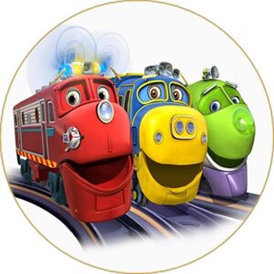 Cialda per torta trenino CHUGGINGTON decorazione alimentare senza glutine personalizzazione grafica inclusa topper cake quadrato rotondo 2 (Pasta di zucchero, 20 cm)