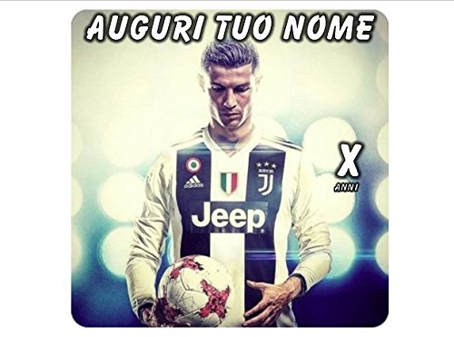 Cialda quadrata per torta CRISTIANO RONALDO CR7 JUVENTUS decorazione alimentare senza glutine personalizzazione grafica inclusa topper cake design img 9 (Pasta di zucchero, 18x18 cm)