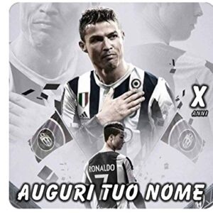 Cialda quadrata per torta CRISTIANO RONALDO CR7 JUVENTUS decorazione alimentare senza glutine personalizzazione grafica inclusa topper cake design img 2