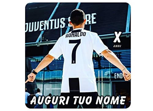 Cialda quadrata per torta CRISTIANO RONALDO CR7 JUVENTUS decorazione alimentare senza glutine personalizzazione grafica inclusa topper cake design img 7 (Ostia, 20x20 cm)