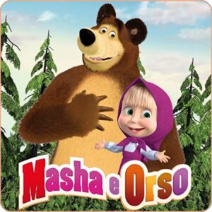 Cialda quadrata per torta MASHA E ORSO decorazione alimentare senza glutine personalizzazione grafica inclusa topper cake design img 3 (Ostia, 16x16 cm)