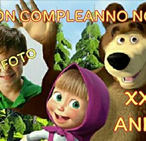 Cialda rettangolare per torta MASHA E ORSO CON TUA FOTO decorazione alimentare senza glutine personalizzazione grafica inclusa topper cake design img 1