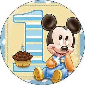 Cialda rotonda per torta Baby Topolino Mickey Mouse Disney 1° compleanno decorazione alimentare senza glutine personalizzazione grafica inclusa topper cake design img 04 (Pasta di zucchero, 16 cm)