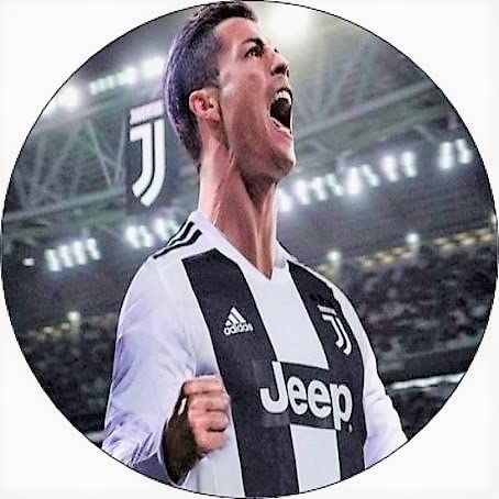 Cialda rotonda per torta CRISTIANO RONALDO CR7 JUVENTUS decorazione  alimentare senza glutine personalizzazione grafica inclusa topper cake  design img 6 (Ostia, 16 cm) - TortaPrint