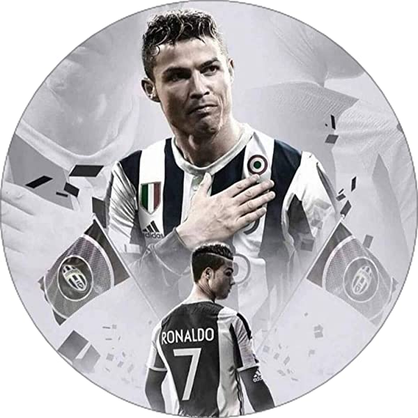 Cialda rotonda per torta CRISTIANO RONALDO CR7 JUVENTUS decorazione  alimentare senza glutine personalizzazione grafica inclusa topper cake  design img 7 (Pasta di zucchero, 16 cm) - TortaPrint