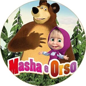 Cialda rotonda per torta MASHA E ORSO decorazione alimentare senza glutine personalizzazione grafica inclusa topper cake design img 4 (Pasta di zucchero, 18 cm)