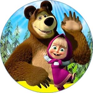 Cialda rotonda per torta MASHA E ORSO decorazione alimentare senza glutine personalizzazione grafica inclusa topper cake design img 9 (Ostia, 20 cm)