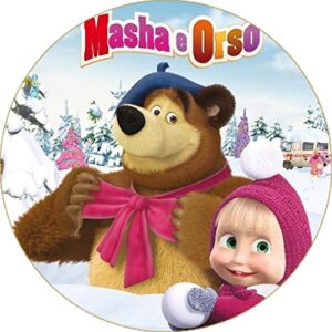 Cialda rotonda per torta MASHA E ORSO decorazione alimentare senza glutine personalizzazione grafica inclusa topper cake design img 7 (Pasta di zucchero, 18 cm)