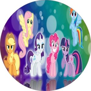 Cialda rotonda per torta MY LITTLE PONY decorazione alimentare senza glutine personalizzazione grafica inclusa topper cake design img 4 (Ostia, 18 cm)