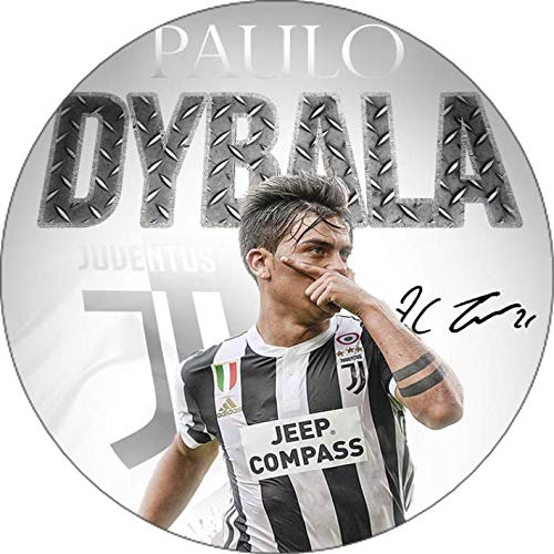 Cialda rotonda per torta PAULO DYBALA Juventus decorazione alimentare senza glutine personalizzazione grafica inclusa topper cake design img 08 (Pasta di zucchero, 18 cm)