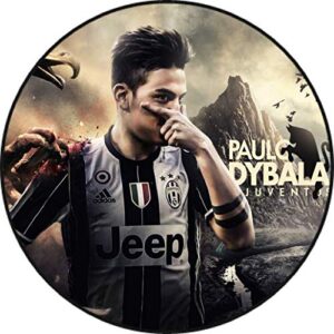 Cialda rotonda per torta PAULO DYBALA Juventus decorazione alimentare senza glutine personalizzazione grafica inclusa topper cake design img 05 (Pasta di zucchero, 16 cm)