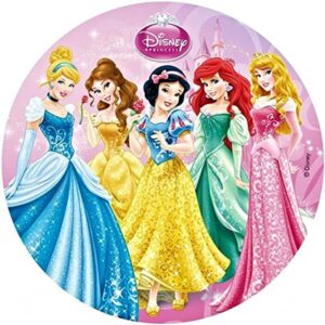 Cialda rotonda per torta PRINCIPESSE DISNEY decorazione alimentare senza glutine personalizzazione grafica inclusa topper cake design img 14 (Ostia, 16 cm)
