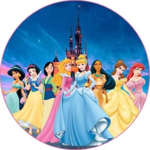 Cialda rotonda per torta PRINCIPESSE DISNEY decorazione alimentare senza glutine personalizzazione grafica inclusa topper cake design img 8 (Pasta di zucchero, 18 cm)