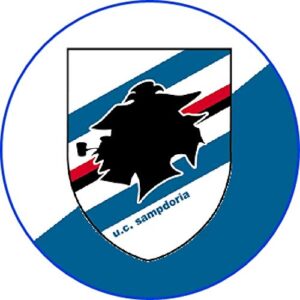 Cialda rotonda per torta SCUDETTO SAMPDORIA CALCIO SERIE A decorazione alimentare senza glutine personalizzazione grafica inclusa topper cake design img 1 (Pasta di zucchero, 20 cm)