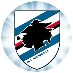 Cialda rotonda per torta SCUDETTO SAMPDORIA CALCIO SERIE A decorazione alimentare senza glutine personalizzazione grafica inclusa topper cake design img 2 (Pasta di zucchero, 16 cm)