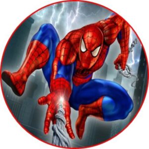 Cialda rotonda per torta SPIDERMAN Uomo Ragno decorazione alimentare senza glutine personalizzazione grafica inclusa topper cake design img 08 (Ostia, 18 cm)