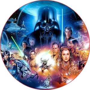 Cialda rotonda per torta STAR WARS STARWARS decorazione alimentare senza glutine personalizzazione grafica inclusa topper cake design Img 8 (Ostia, 20 cm)