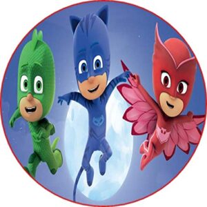 Cialda rotonda per torta Super Pigiamini Gattoboy Geco Gufetta decorazione alimentare senza glutine personalizzazione grafica inclusa topper cake design img 09 (Ostia, 16 cm)