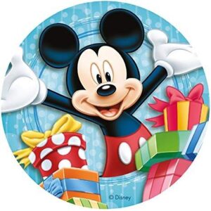 Cialda rotonda per torta Topolino Mickey Mouse Disney decorazione alimentare senza glutine personalizzazione grafica inclusa topper cake design img 01 (Ostia, 18 cm)