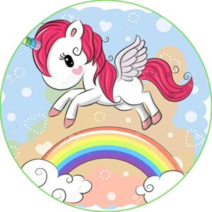 Cialda rotonda per torta UNICORNI UNICORNO decorazione alimentare senza glutine personalizzazione grafica inclusa topper cake design img 01 (Pasta di zucchero, 20 cm)