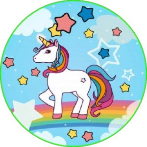 Cialda rotonda per torta UNICORNI UNICORNO decorazione alimentare senza glutine personalizzazione grafica inclusa topper cake design img 02 (Ostia, 18 cm)